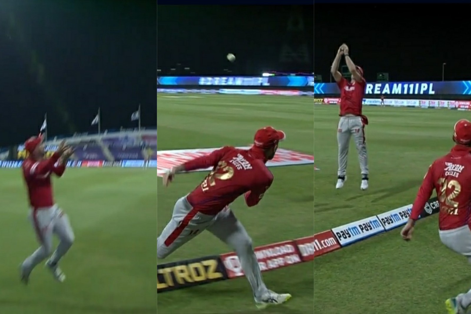 Glenn maxwell jimmy neesham ipl 2020 mi vs kxip boundary line catch rohit sharma