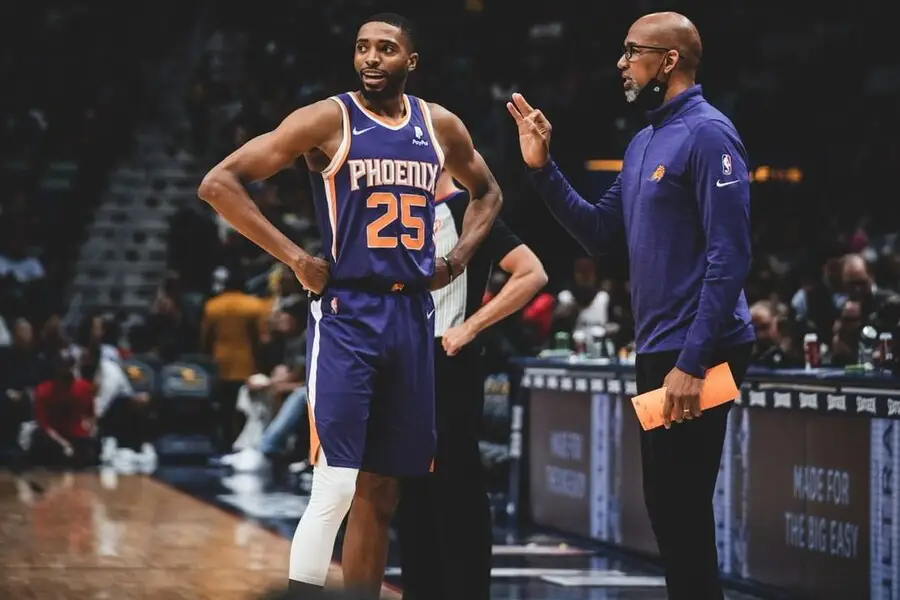 PHX vs CHI Dream11 Mikal Bridges with coach Monty Williams
