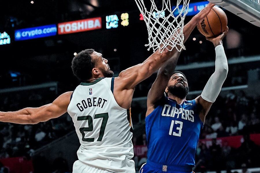 Rudy Gobert blocking Paul George UTA vs LAL Dream11