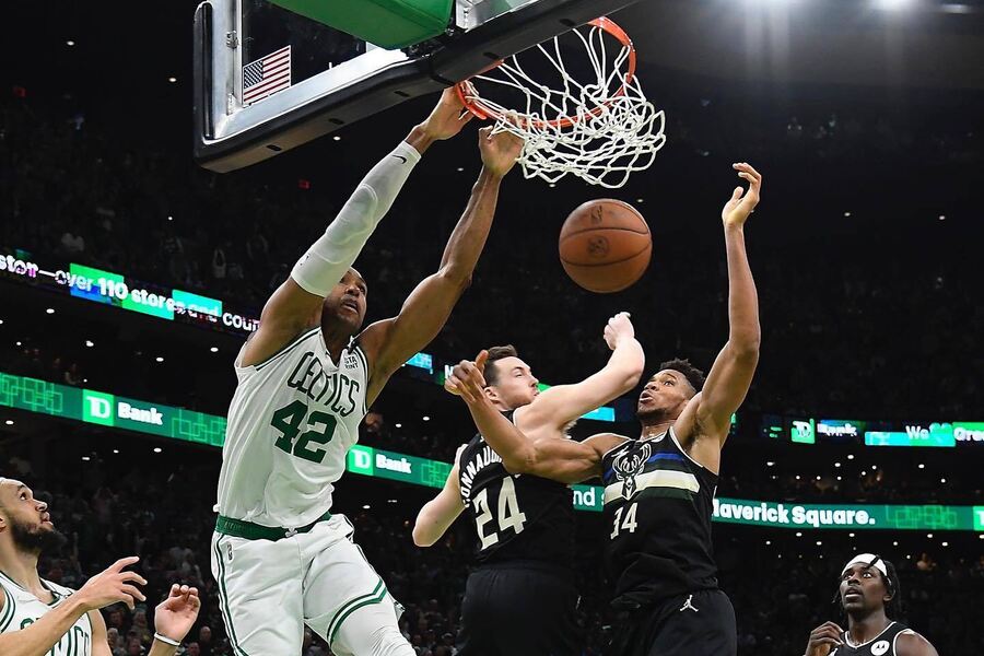 Al Horford dunking over Giannis Pat MIL vs BOS Dream11