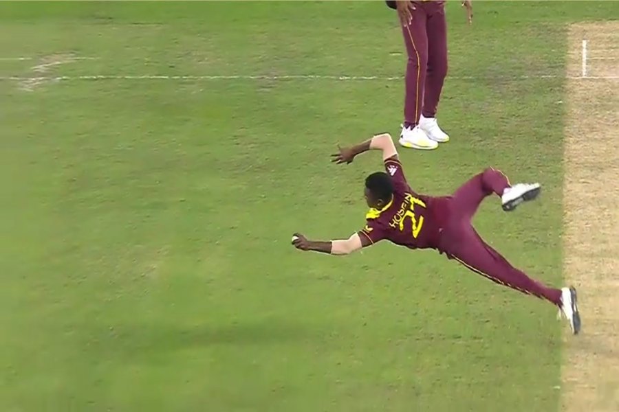 England vs West Indies: Akeal Hosein CATCH off his own Bowling to remove Liam Livingstone is Unbelievable – WATCH