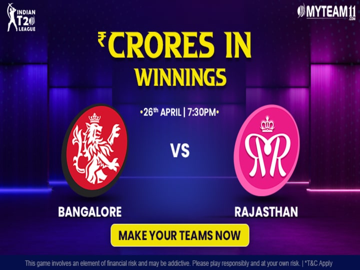 Bangalore vs Rajasthan MyTeam11 Prediction, Player Stats, Pitch Report, MyTeam11 Team for Today’s Match | Indian T20 League