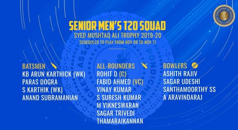 Pondicherry Syed Mushtaq Ali Trophy Squad