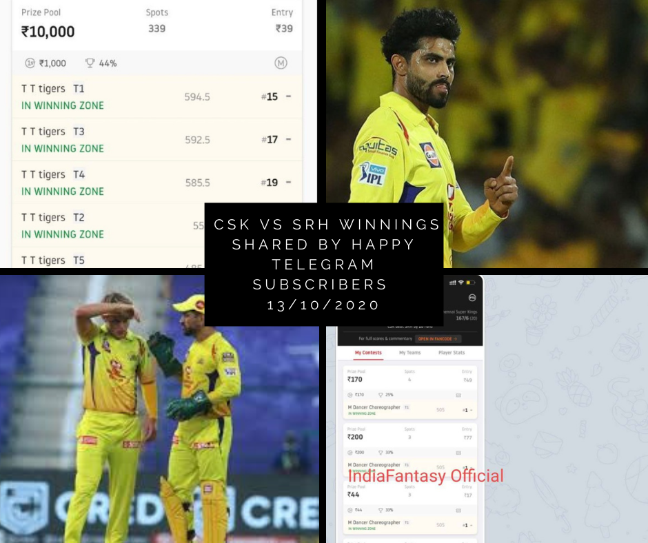CSK vs SRH Match winnings shared by our Happy Telegram Subscribers
