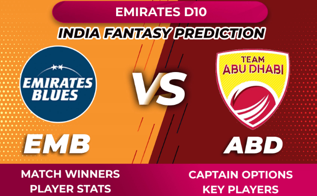VIDEO: EMB vs ABD Dream11 Emirates D10 Emirates Blue vs Abu Dhabi Prediction Tips Captain Options Player Stats
