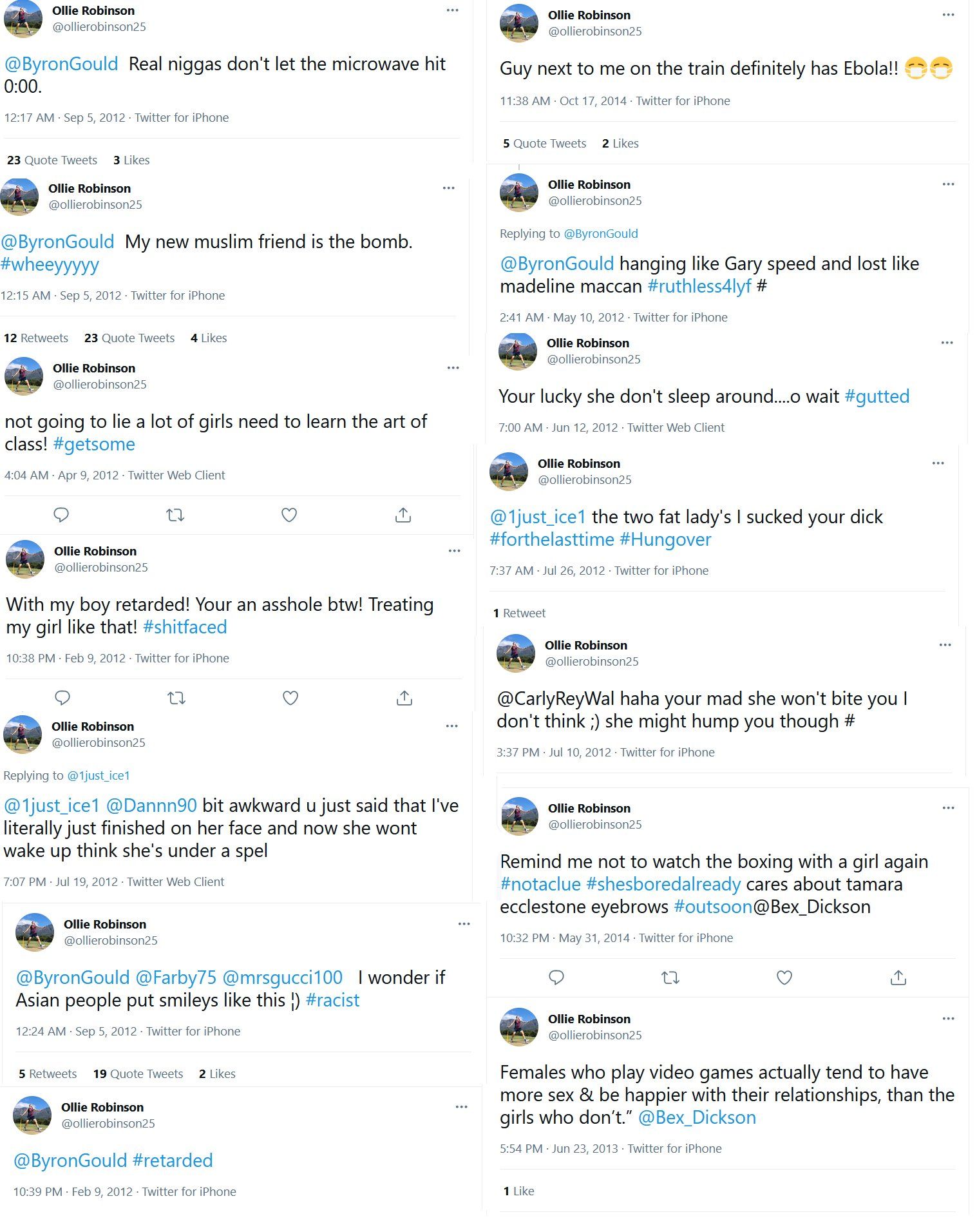 Ollie Robinson Old Tweet