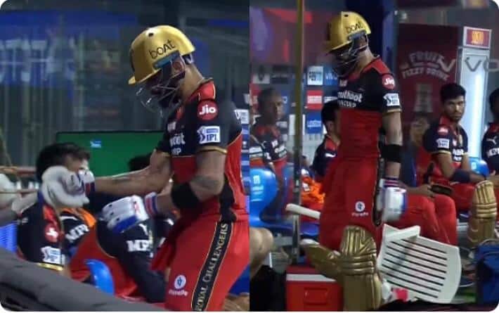 Virat Kohli Angry Reaction: RCB captain smashes the chair after being dismissed in SRH vs RCB – WATCH